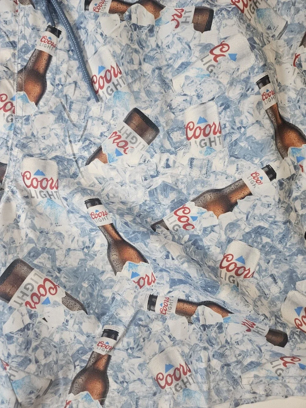 NWT Coors Light Swim Trunks Mens 3XLT Blue White Beer Bottle Print Festival Wear